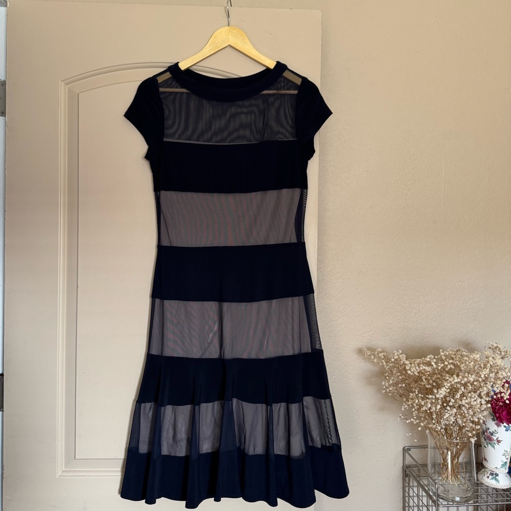 R&M Richards Navy Blue Dress Sheer Midi Lined | Size 6